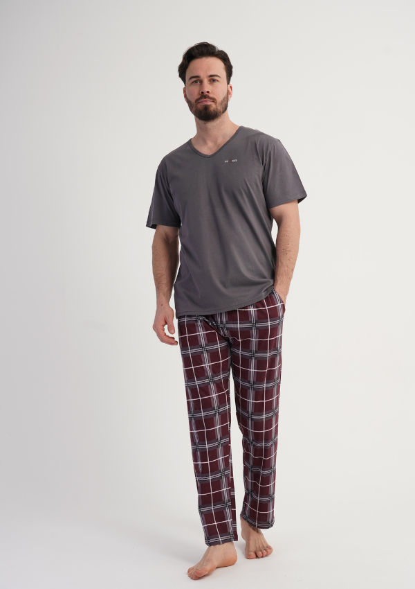 Piżama Męska Vienetta Graphite Check, Szary, r. M-XXL