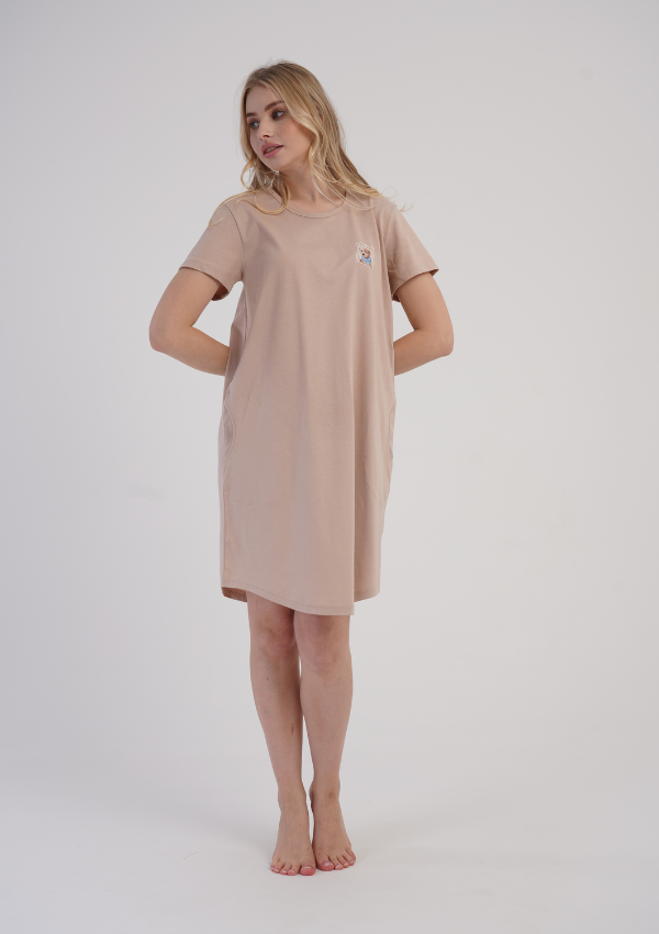 Koszula Nocna Vienetta Teddy Pocket, Beżowy, r. M-XXL