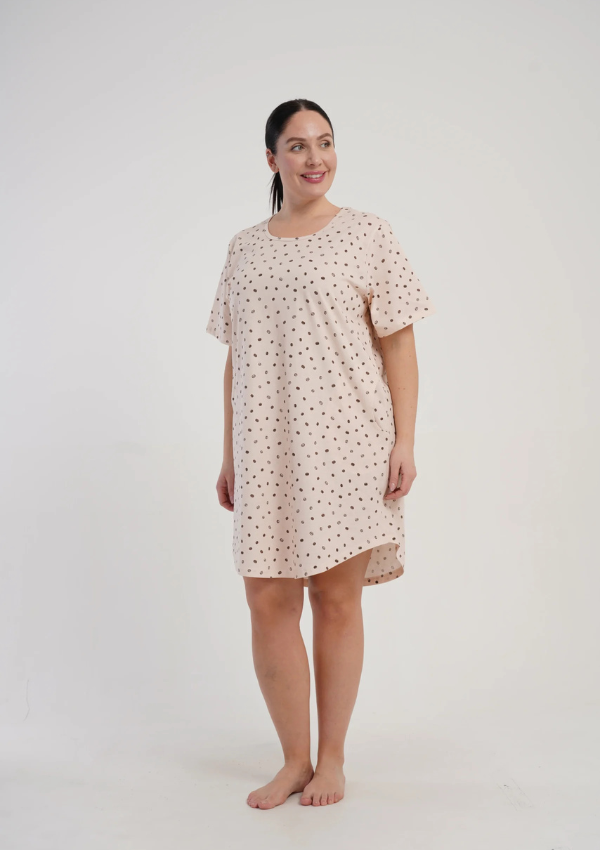 Koszula Nocna Damska Vienetta Coffe Dots, Beżowy, r. 1XL - 4XL