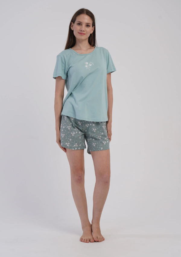 Piżama Damska Vienetta Summer Shorts, Zielony, M-XXL