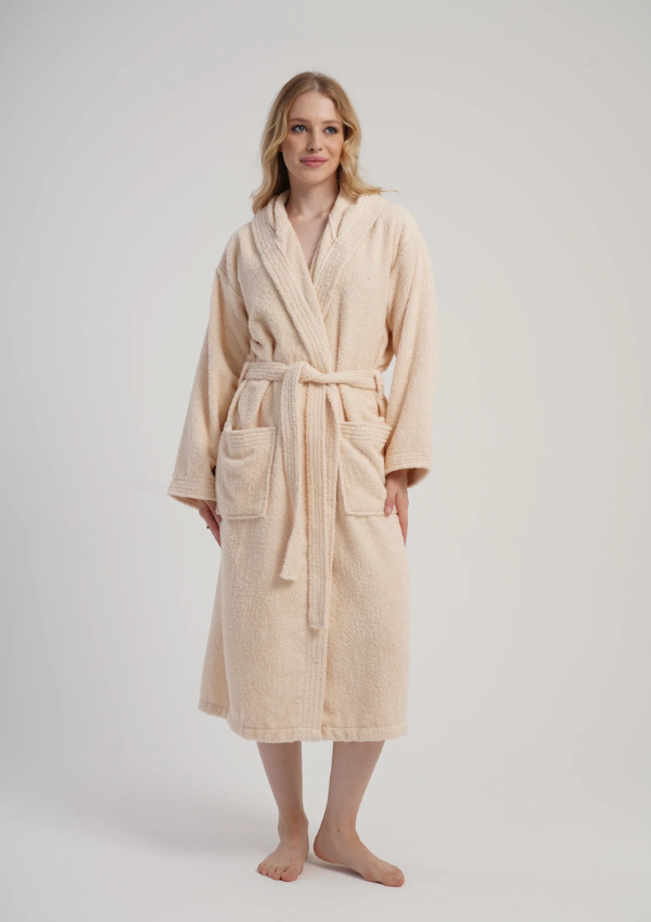 Szlafrok damski Vienetta Cozy Frotte, Kremowy, r. M-XXL