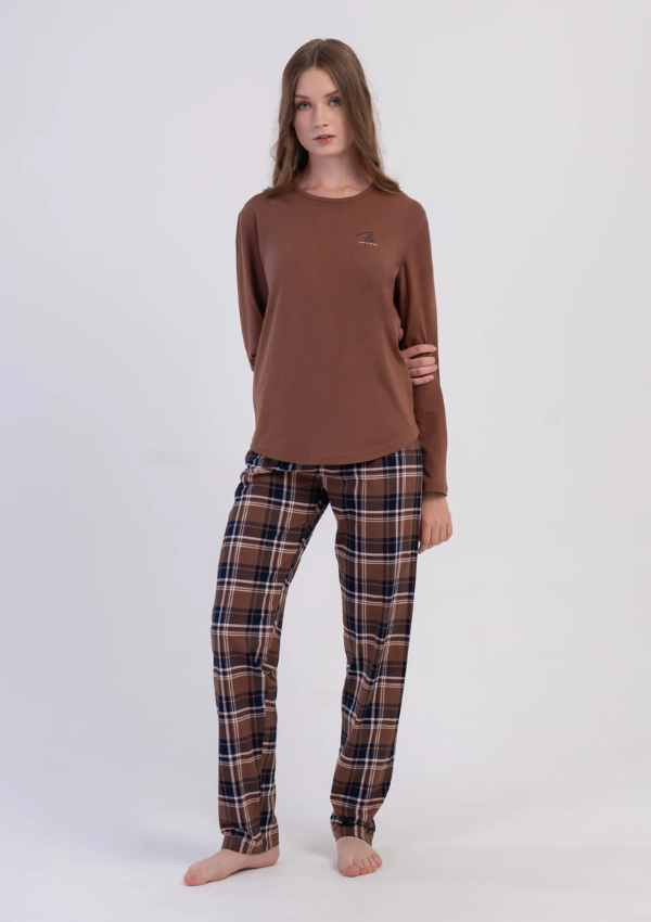 Piżama Damska Vienetta, Cocoa Navy, Brazowy, r. M-XXL