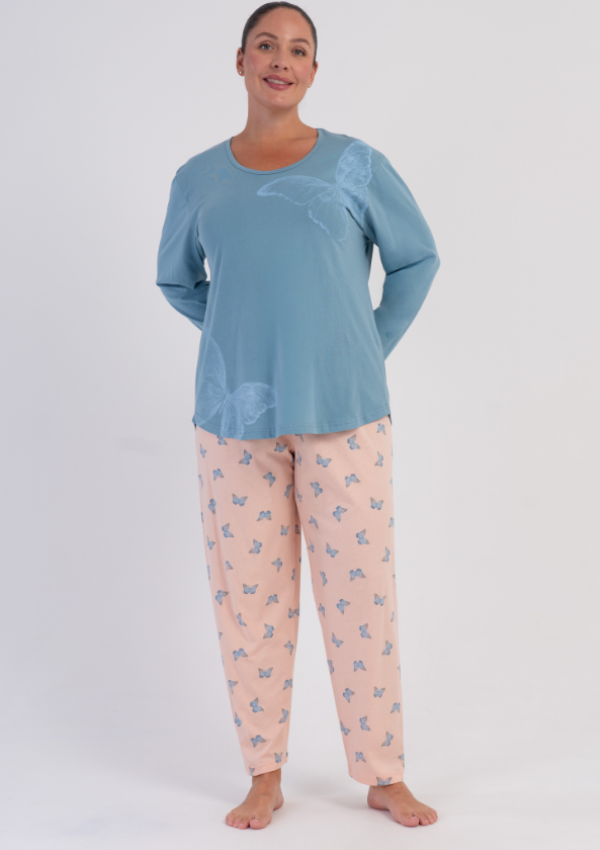 Piżama Damska Vienetta Butterfly Plus, Niebieski, r. 1XL-4XL