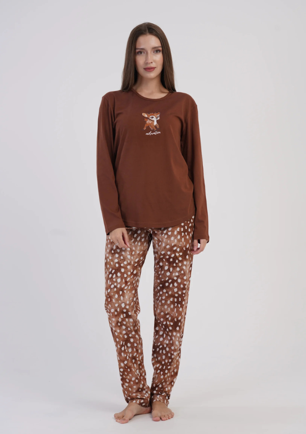 Piżama Damska Vienetta, Caramel Deer, Brązowy, r. M-XXL