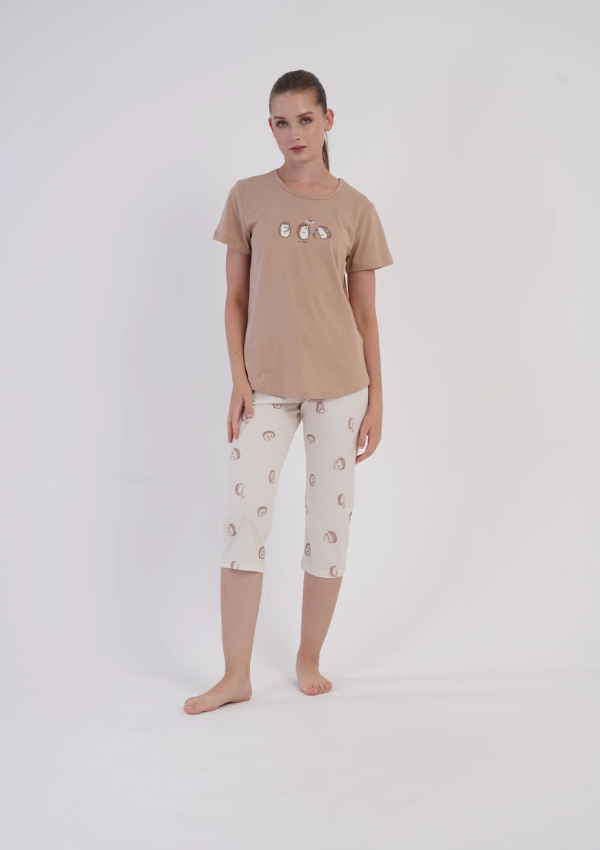 Piżama Damska Vienetta Beige Hedgehog, Beżowy, r. S-XL