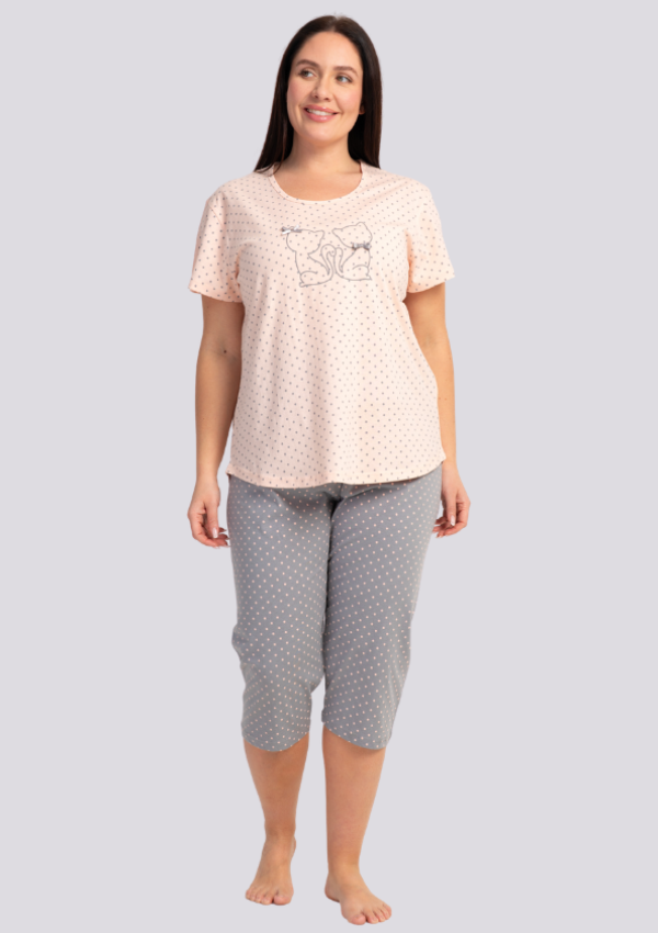 Piżama Damska Vienetta Blush Kitty, Różowy, r. 1XL-4XL