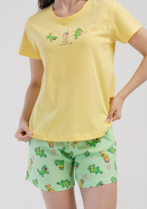 Piżama Damska Vienetta Dino Yellow, Żółty, S -XL