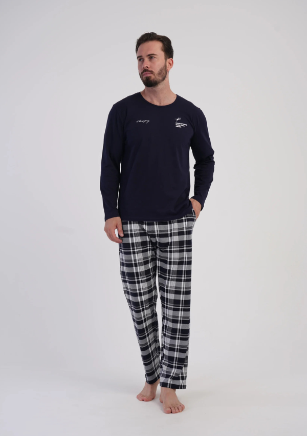 Piżama Męska Vienetta Heritage Plaid, Granatowy, r. M-XL