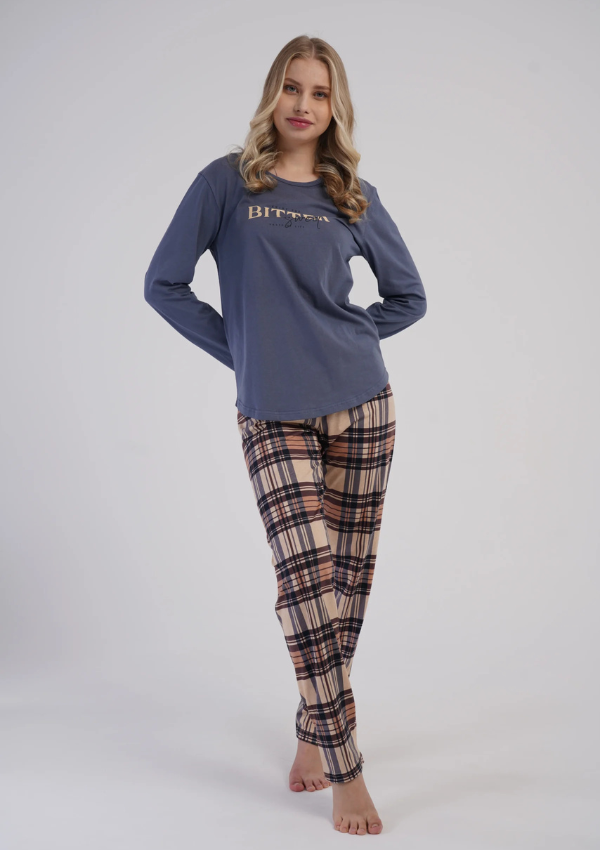 Piżama Damska Vienetta Cozy Check, Niebieski, r. S-XL