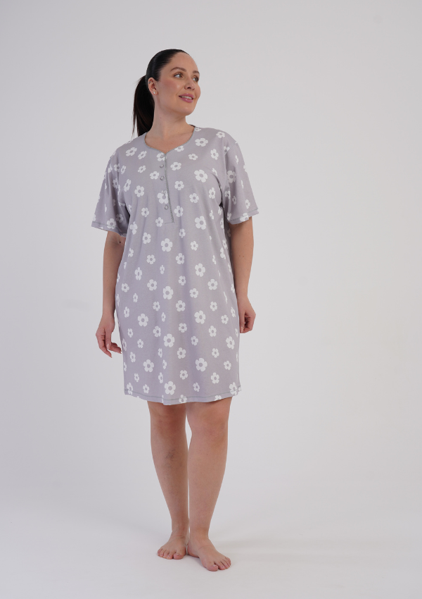 Koszula Nocna Damska Grey Blossom, Szary, r. 1XL - 4XL