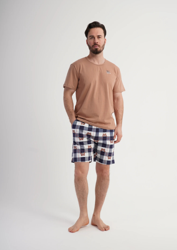 Piżama Męska Vienetta Bear Check, Beżowy, r. M-XL