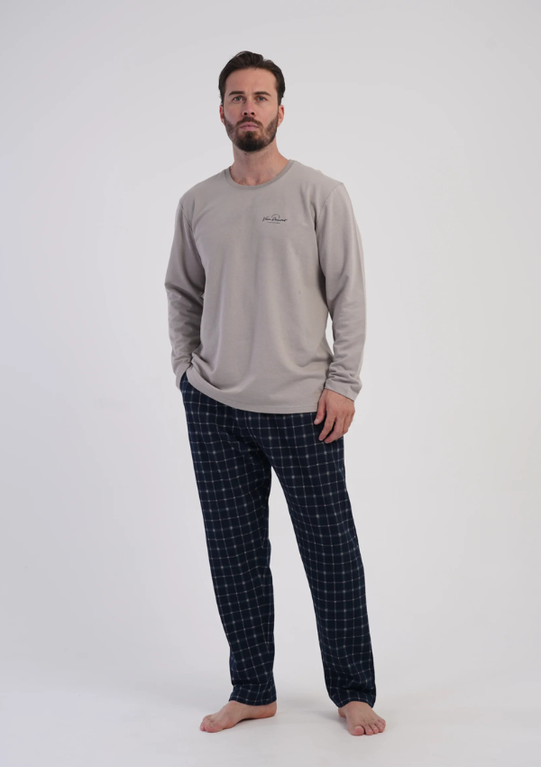 Piżama Męska Vienetta Navy Warm, Beżowy, r. 1XL-4XL