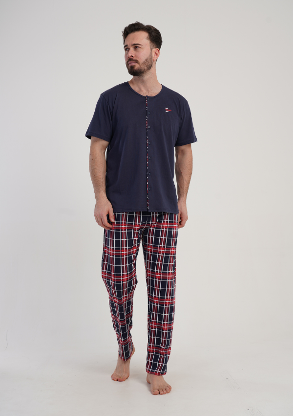 Piżama Męska Vienetta Classic Check, Granatowy, r. M-XXL