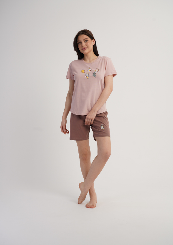 Piżama Damska Vienetta Sweet Friends, Różowy, S -XL