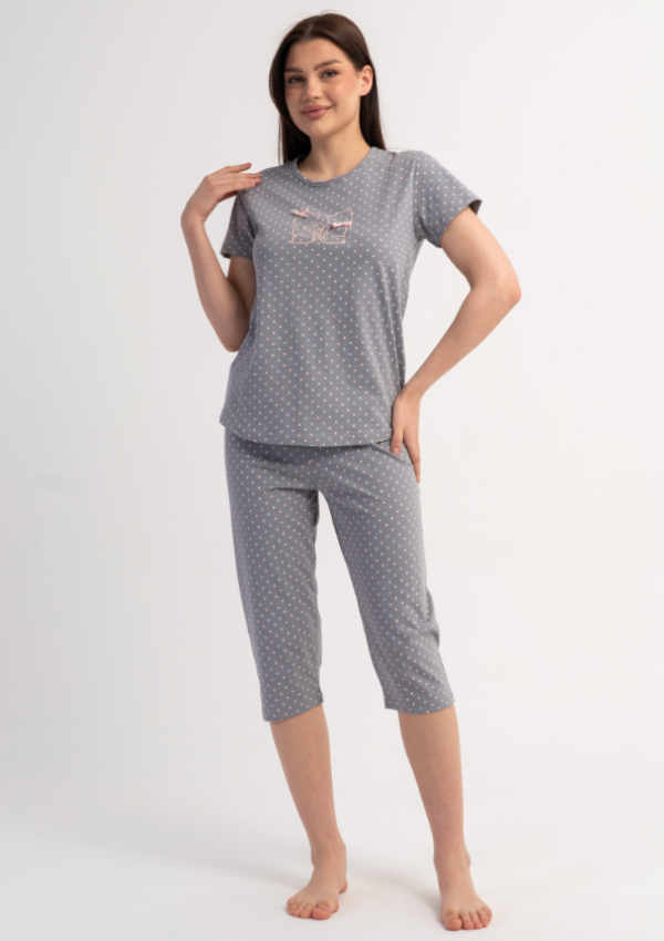 Piżama Damska Vienetta Kitty Polka, Szary, r. M-XXL