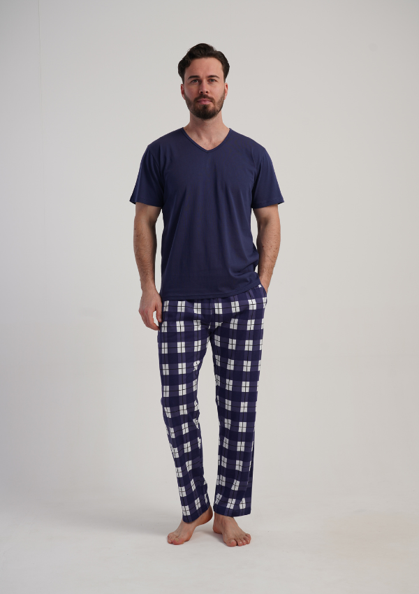 Piżama Męska Vienetta Navy Night, Granatowy, r. M-XXL