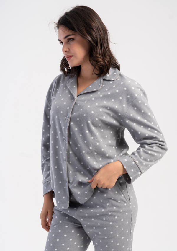 Piżama Damska Vienetta Soft Dots, Szary, r. M-XXL