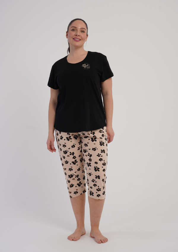 Piżama Damska Vienetta Floral Breeze, Czarny, r. 1XL-4XL