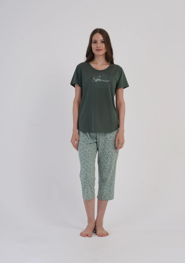 Piżama Damska Vienetta Green Blossom, Zielony, r. M-XXL