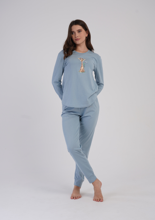 Piżama Damska Vienetta Gentle Giraffe, Błękitny, r. S-XL