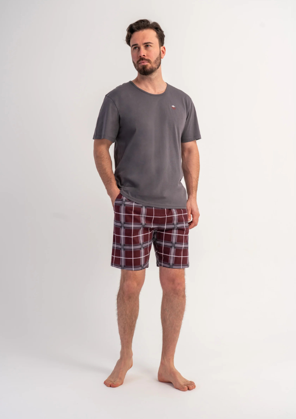 Piżama Męska Vienetta Burgundy Check, Szary, r. M-XXL