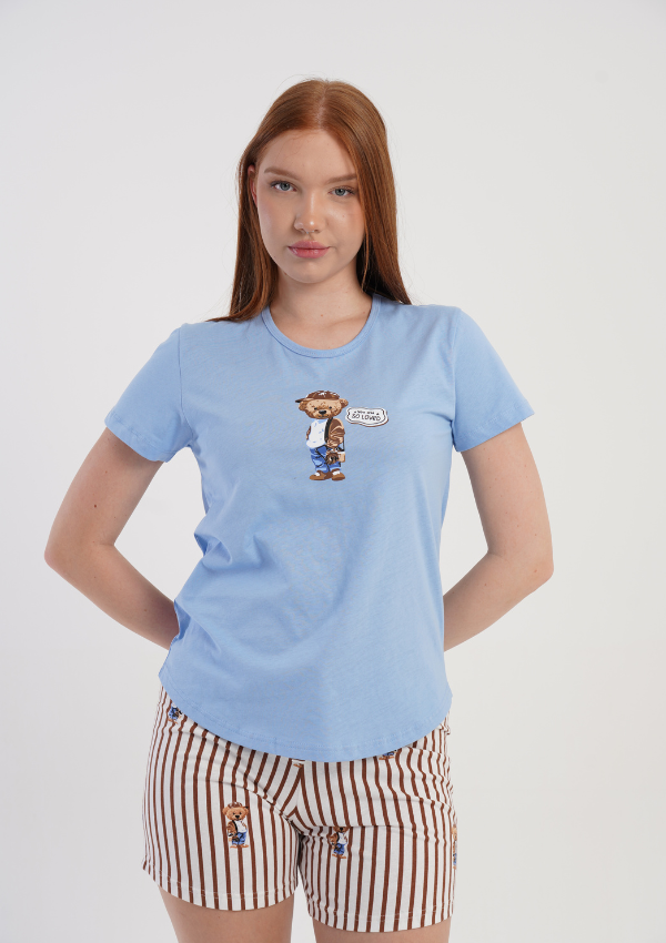 Piżama Damska Vienetta Honey Teddy, Niebieski, S -XL