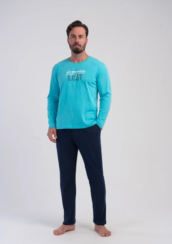 Piżama Męska Vienetta Turquoise Midnight, Turkusowy, r. M-XXL