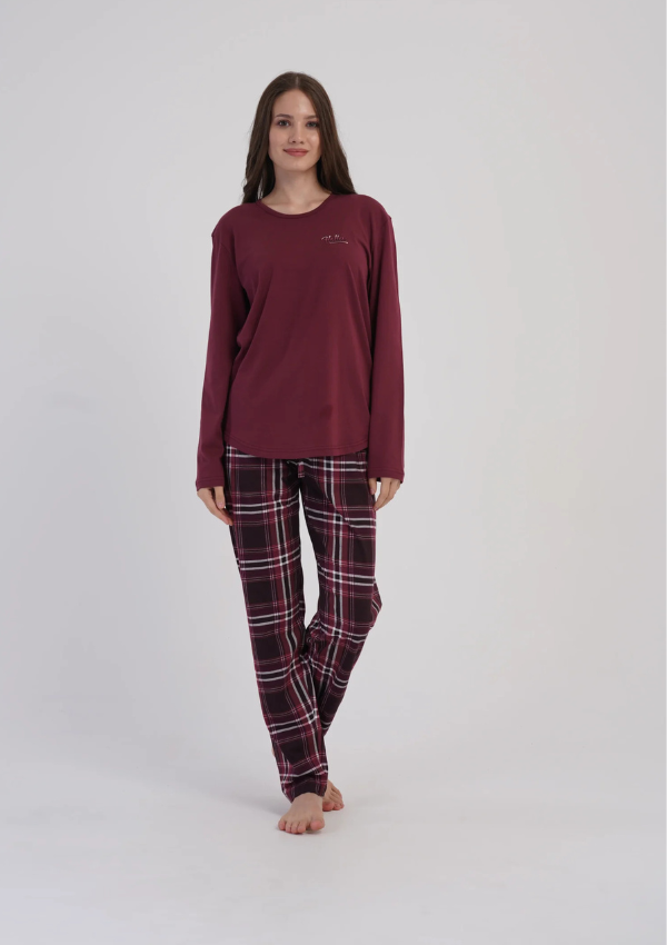 Piżama Damska Vienetta Cozy RedCheck , Bordowy, r. M-XXL