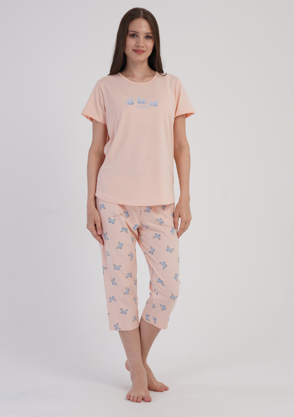 Piżama Damska Vienetta Peach Butterfly, Brzoskwiniowy, r. M-XXL