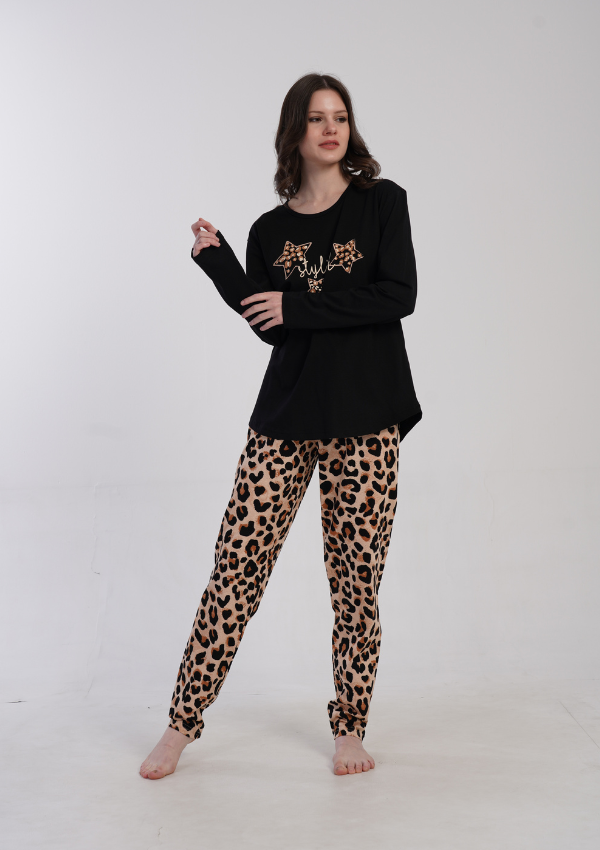 Piżama Damska Vienetta Wild Stellar, Czarny, r. 1XL-4XL