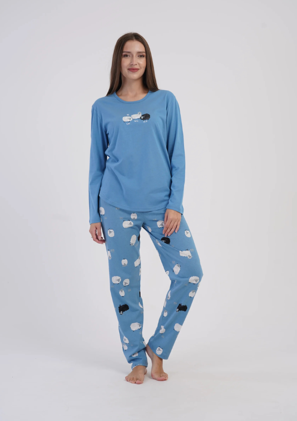Piżama Damska Vienetta, Blue Sheep, Niebieski, r. S-XL