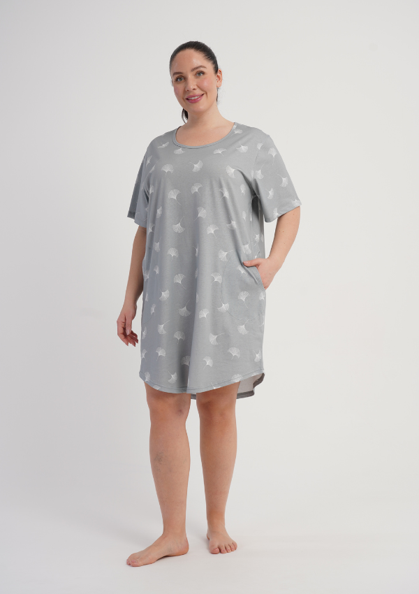 Koszula Nocna Damska Vienetta Silver Leaves, Szary, r. 5XL - 7XL