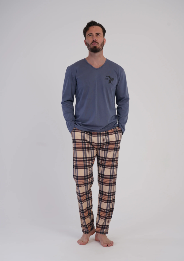 Piżama Męska Vienetta Navy Plaid, Niebieski, r. M-XXL