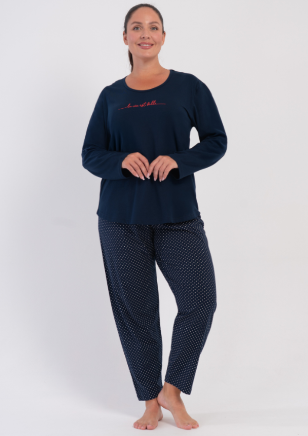 Piżama Damska Vienetta Midnight Polka, Granatowy, r. 1XL-4X