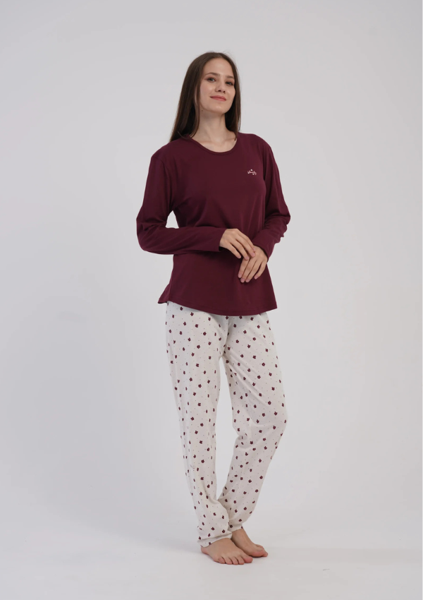 Piżama Damska Vienetta Burgundy Floral, Bordowy, r. M-XXL