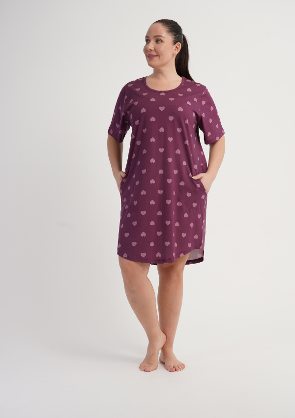 Koszula Nocna Damska Plum Hearts, Śliwkowy, r. 1XL - 4XL