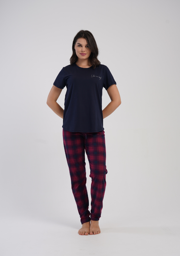 Piżama Damska Vienetta Navy Red Check, Granatowy, r. 1XL-4XL