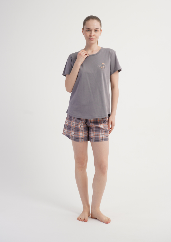 Piżama Damska Vienetta Gray Check, Szary, S -XL