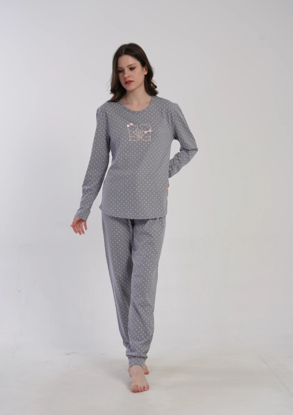 Piżama Damska Vienetta, Grey Kitty Dots, Szary, r. S-XL
