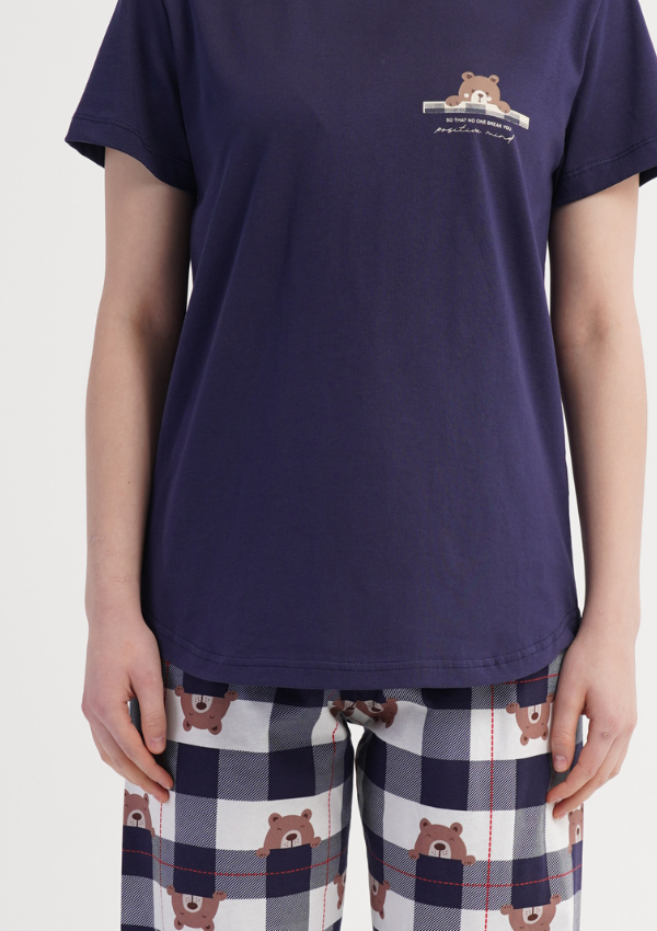 Piżama Damska Vienetta Soft Bear, Granatowy, r. S-XL