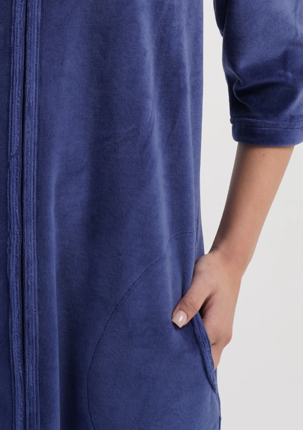 Szlafrok damski Welurowy Vienetta Navy Velour, Granatowy, r. M-XXL