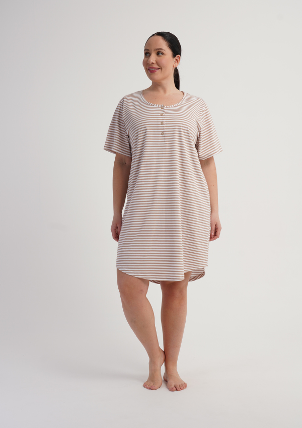 Koszula Nocna Damska Soft Stripes, Beżowy, r. 1XL - 4XL