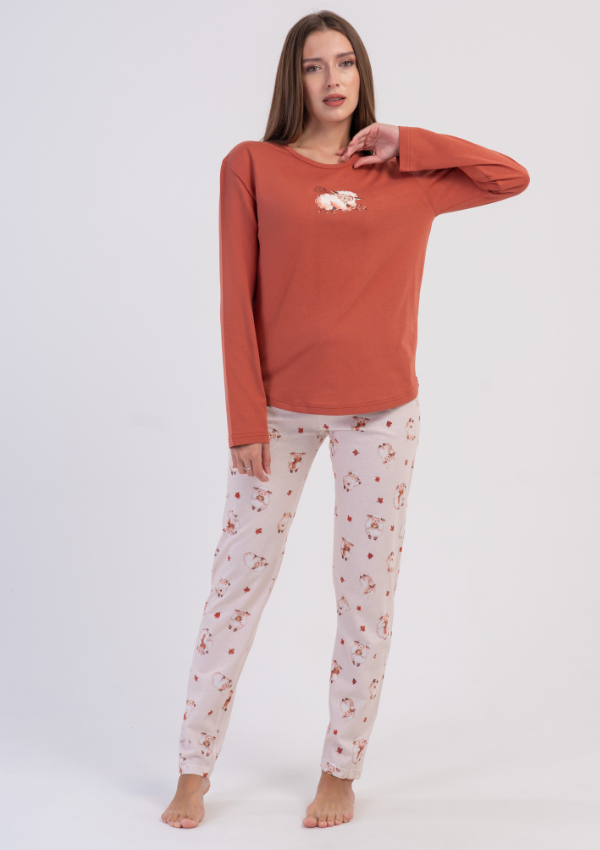 Piżama Damska Vienetta, Little Sheep, Pomarańczowy, r. S-XL