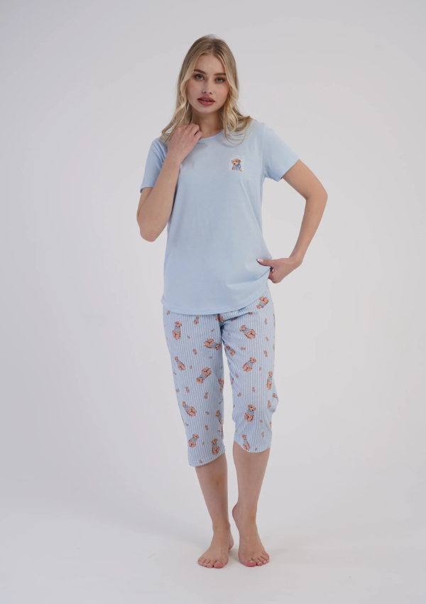 Piżama Damska Vienetta Sky Teddy, Niebieski, r. M-XXL
