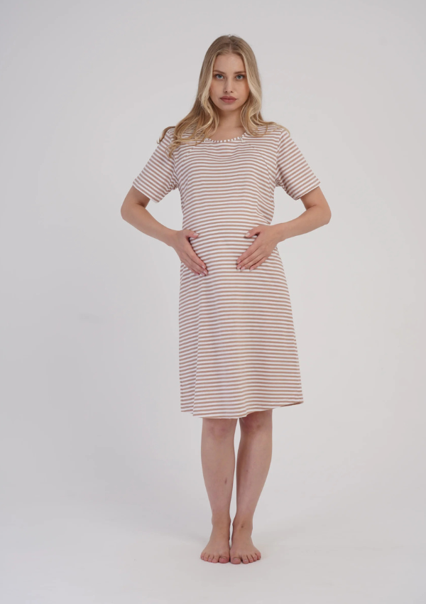 Koszula do Karmienia Vienetta Stripe Maternity, Beżowy, r. M-XXL