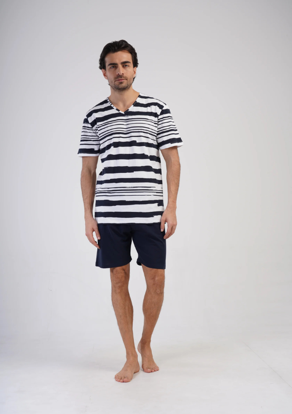 Piżama Męska Vienetta Navy Stripes, Biało/Granatowy, r. M-XXL