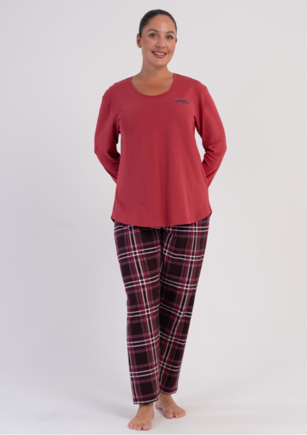 Piżama Damska Vienetta Burgundy Check, Czerwony, r. 1XL-4XL