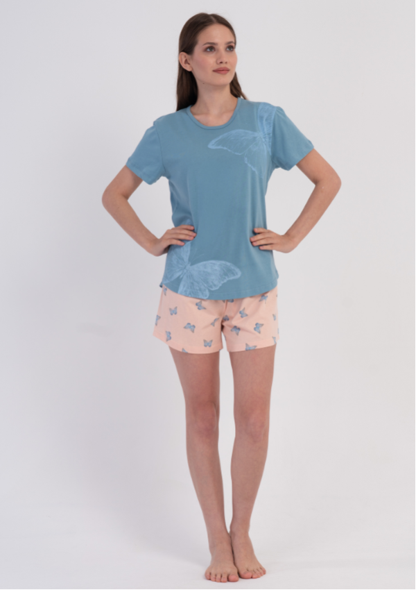 Piżama Damska Vienetta Butterfly Summer, Niebieski, M-XXL