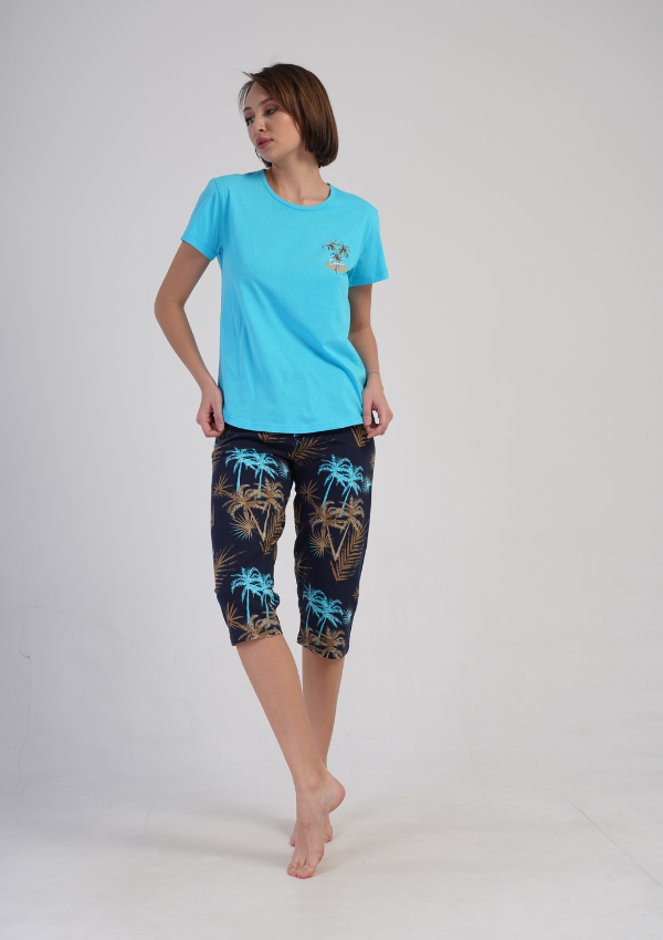 Piżama Damska Vienetta Palm Escape, Turkusowy, r. L-XXL