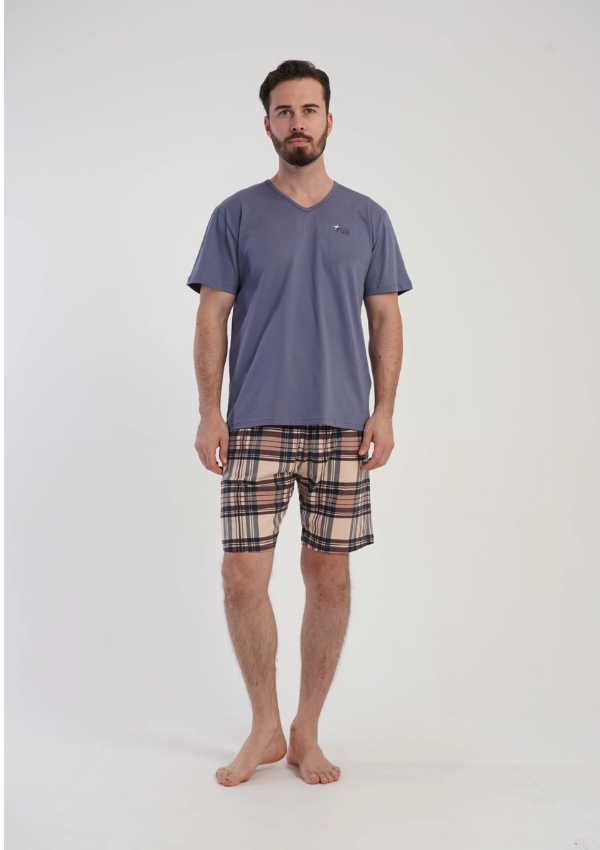 Piżama Męska Vienetta Heritage Check, Niebieski, r. 1XL-4XL